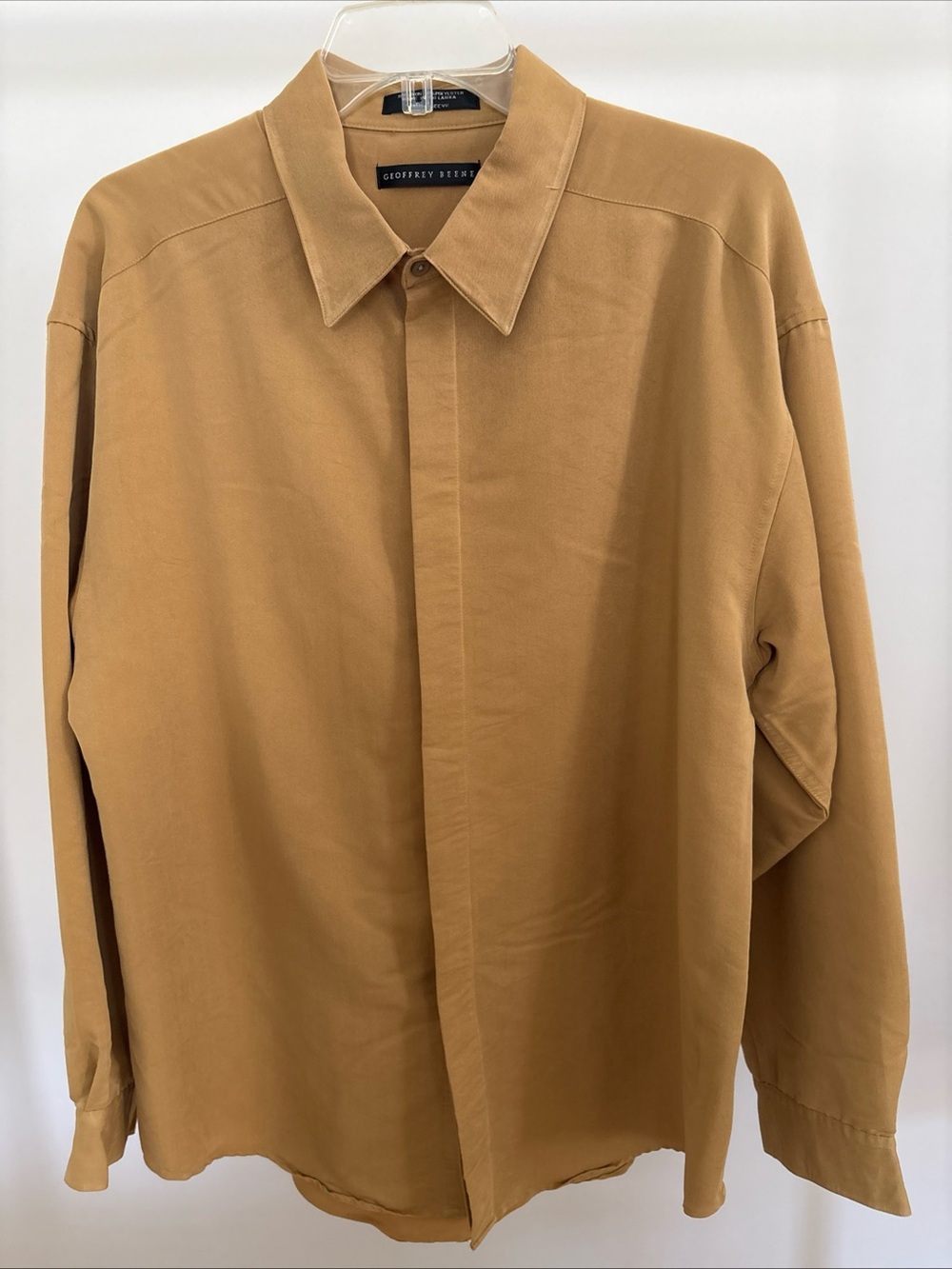 Geoffrey Beene Men's Long Sleeve Dress Shirt Size L Gold Concealed Buttons